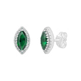925 Sterling Silver Oval Emerald Halo CZ Earrings