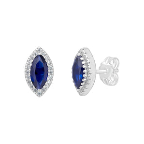925 Sterling Silver Oval Sapphire CZ Halo Earrings