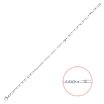 925 Sterling Silver Paperclip Link Cubic Zirconia Tennis Bracelet