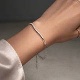 Urban Pizazz Model Wearing 925 Sterling Silver Paperclip Link Cubic Zirconia Tennis Bracelet