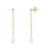 14ct Gold Plated Pearl Chain Drop Earrings, 925 Sterling Silver