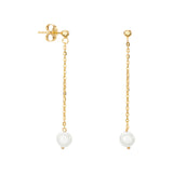 14ct Gold Plated Pearl Chain Drop Earrings, 925 Sterling Silver