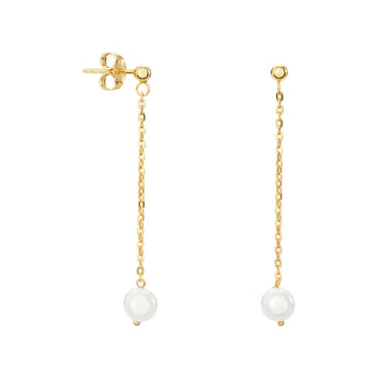 14ct Gold Plated Pearl Chain Drop Earrings, 925 Sterling Silver