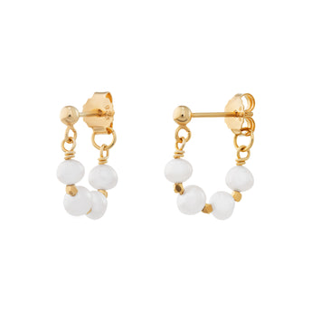 14ct Gold Plated Pearl Drop Hoop Earrings, 925 Sterling Silver