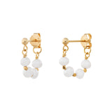 14ct Gold Plated Pearl Drop Hoop Earrings, 925 Sterling Silver