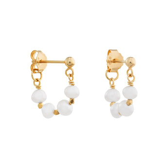 14ct Gold Plated Pearl Drop Hoop Earrings, 925 Sterling Silver