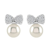 Pearl and Cubic Zirconia Silver Bow Earrings