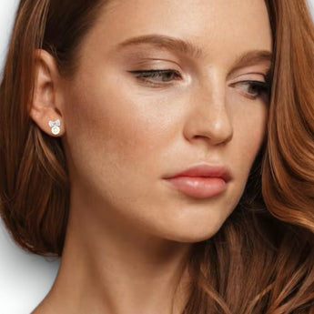 Pearl and Cubic Zirconia Silver Bow Earrings