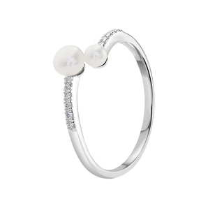 925 Sterling Silver Pearl & Cubic Zirconia Adjustable Ring