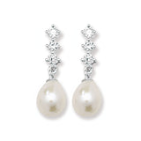 Pearl and CZ Silver Drop Earrings 