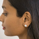 Pearl CZ Silver Halo Earrings