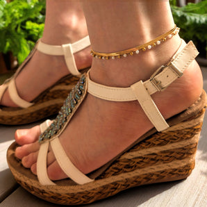 Amnesia Jewellery | Gold Plated Stainless Pearl Herringbone Anklet