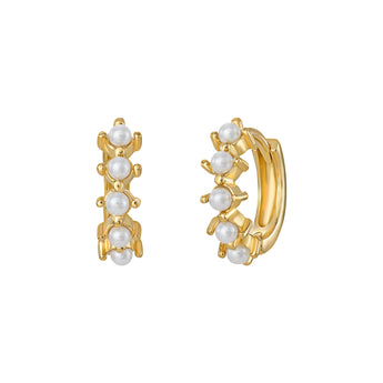 18ct Gold Plated Sterling Silver & Pearl Huggie Hoops