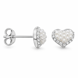 Pearl and Cubic Zirconia Sterling Silver Heart Stud Earrings