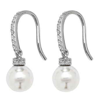 Fancy Drop Pearl and Cubic Zirconia Silver Earrings