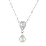 Sterling Silver Pearl and Cubic Zirconia Teardrop Necklace