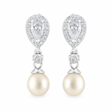 Pearl and Cubic Zirconia Teardrop Sterling Silver Earrings