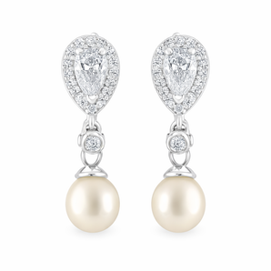 Pearl and Cubic Zirconia Teardrop Sterling Silver Earrings