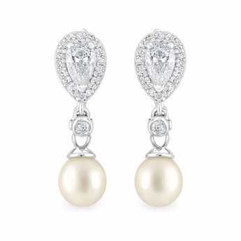 Pearl and Cubic Zirconia Teardrop Sterling Silver Earrings