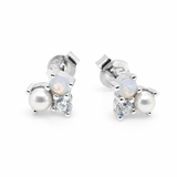 Pearl and Opal CZ Silver Stud Earrings