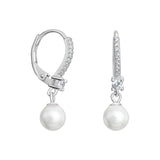 Pearl Drop and Cubic Zirconia, 925 Sterling Silver Hinged Hoops