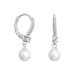 Pearl Drop and Cubic Zirconia, 925 Sterling Silver Hinged Hoops