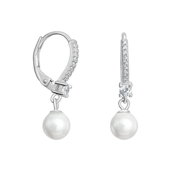 Pearl Drop and Cubic Zirconia, 925 Sterling Silver Hinged Hoops