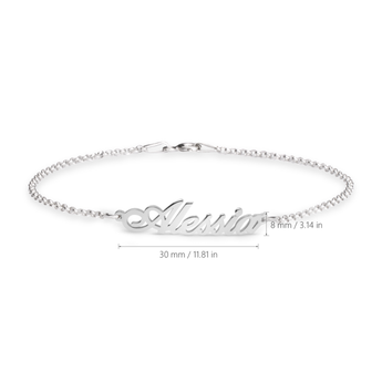Custom Silver bracelet with a name on a white background
