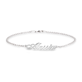 Custom Silver bracelet with a name on a white background