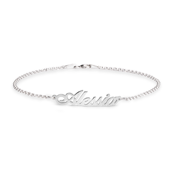 Custom Silver bracelet with a name on a white background