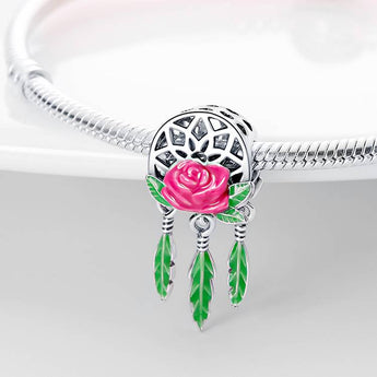 Pink Rose Dream Catcher Charm