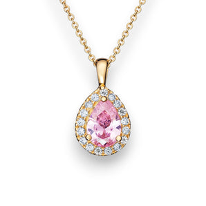 Pink Tormaline CZ Gold Plated Silver Pendant Necklace