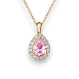 Pink Tormaline CZ Gold Plated Silver Pendant Necklace
