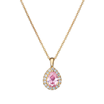 Pink Tormaline CZ Gold Plated Silver Pendant Necklace
