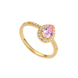 Pink Tourmaline Teardrop Gold Plated Sterling Silver Ring