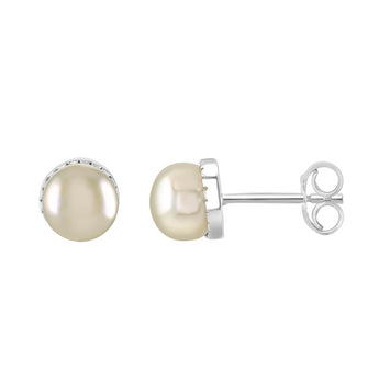 Plain Pearl Silver Stud Earrings