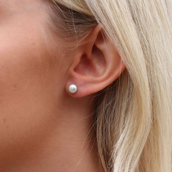 Plain Pearl Silver Stud Earrings