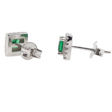 Princess Cut Emerald Cubic Zirconia Halo Silver Earrings