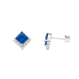 Princess Cut Sapphire Cubic Zirconia Silver Earrings