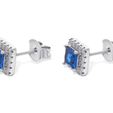 Princess Cut Sapphire Cubic Zirconia Halo Silver Earrings