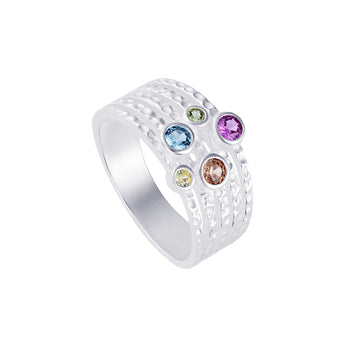 Rainbow Dots Statement Ring – 925 Sterling Silver by Urban Pizazz. Turn heads with our Rainbow Dots Statement Ring in 925 silver. Featuring vibrant CZ stones, this bold piece is hypoallergenic and full of personality.
