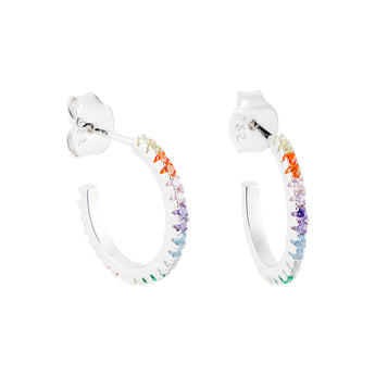 14mm Rainbow Hoop Earrings – 925 Silver & CZ Stones by Urban Pizazz. Shop 14mm rainbow hoop earrings in 925 sterling silver with colourful cubic zirconia. Bold, bright, and hypoallergenic—perfect for everyday sparkle!