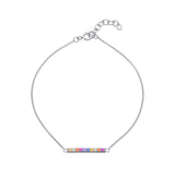 Rainbow Bar Bracelet – 925 Sterling Silver & CZ Stone by Urban Pizazz. Shop our 925 sterling silver Rainbow Bar Bracelet with vibrant CZ stones. Dainty, adjustable, hypoallergenic – perfect for layering or gifting in the UK.