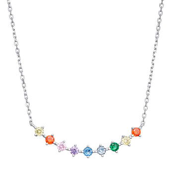 Rainbow Bar Necklace – 925 Silver & CZ Gemstones by Urban Pizazz. Discover the Rainbow Bar Necklace in 925 silver with vibrant colourful cubic zirconia. A dainty, colorful piece perfect for everyday wear or gifting with pride.