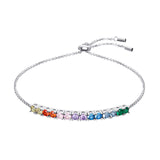 Rainbow Bolo Bracelet – 925 Silver & CZ Stones by Urban Pizazz. Shop the Rainbow Bolo Bracelet in 925 sterling silver with colourful CZ stones. Adjustable, dainty, and perfect for layering or gifting with pride.