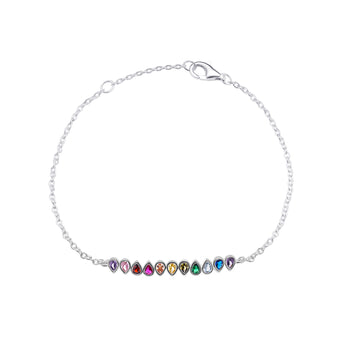 Rainbow CZ Bracelet – 925 Sterling Silver Jewellery by Urban Pizazz. Explore our 925 sterling silver Rainbow CZ Bracelet – a dainty, colourful piece with adjustable fit. Hypoallergenic, sparkly and perfect for everyday wear.