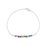 Rainbow CZ Bracelet – 925 Sterling Silver Jewellery by Urban Pizazz. Explore our 925 sterling silver Rainbow CZ Bracelet – a dainty, colourful piece with adjustable fit. Hypoallergenic, sparkly and perfect for everyday wear.