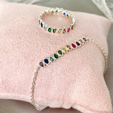 Silver Multi-Coloured Cubic Zirconia Bracelet and Ring - Rainbow Collection by Urban Pizazz