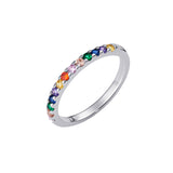 Rainbow Eternity Band – 925 Sterling Silver Ring by Urban Pizazz UK. Shop the Rainbow Eternity Band in 925 sterling silver with colourful cubic zirconia stones. A dainty, stackable ring that’s hypoallergenic and full of sparkle.
