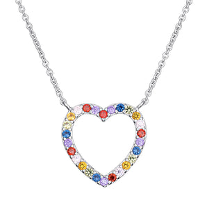Rainbow Heart Necklace – 925 Silver & CZ Gemstones by Urban Pizazz. Shop the Rainbow Heart Necklace in 925 sterling silver with colourful CZ stones. Dainty, hypoallergenic and perfect for gifting or everyday wear.